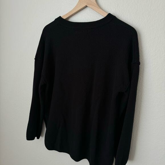 Lillusory Womens Black Waffle Knit Sweater Button Crewneck Longsleeve Size Small - Picture 2 of 7